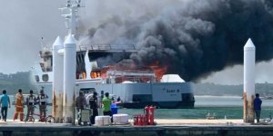 Mega-yacht caught fire in Phuket, Andaman Sea